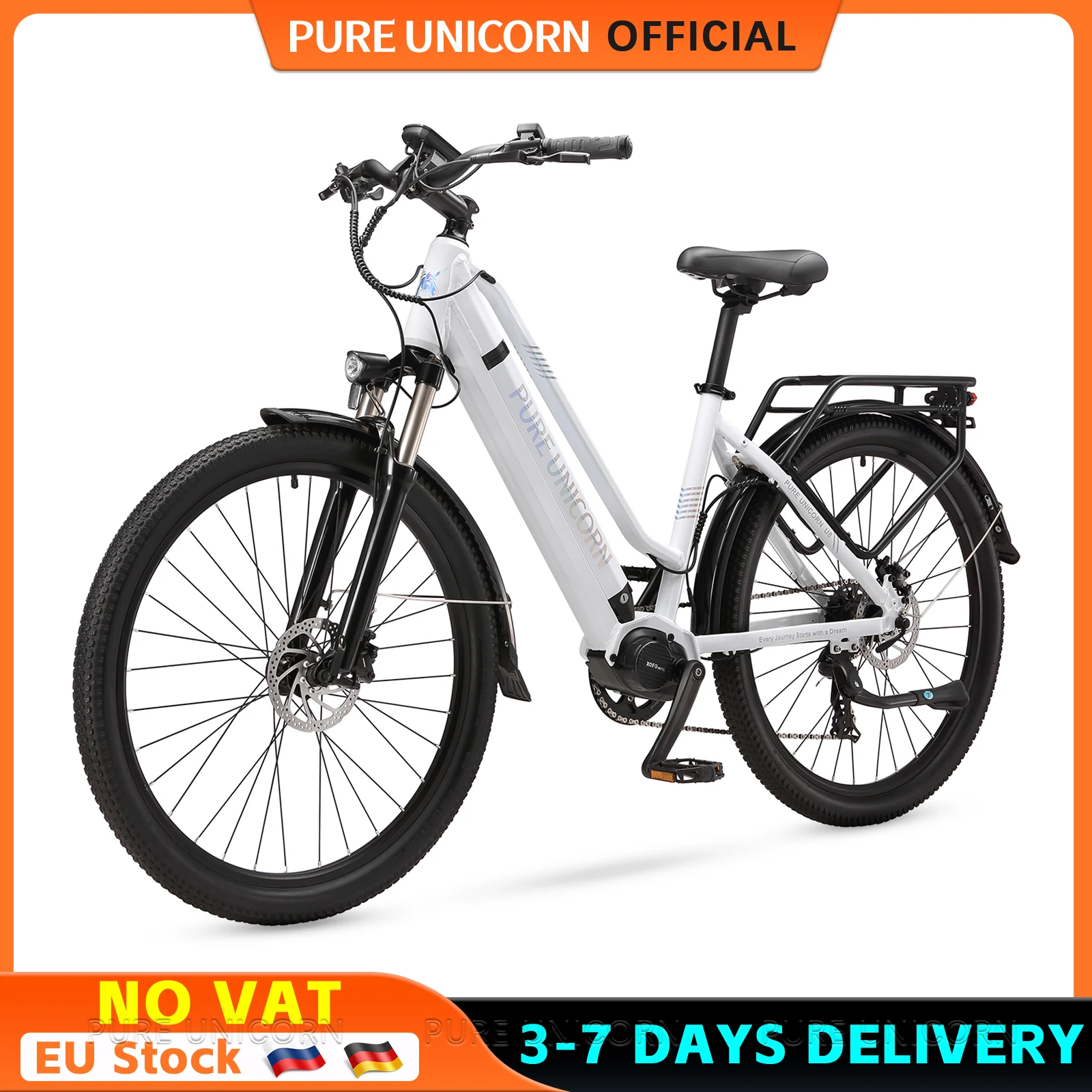 PURE UNICORN U8 Mittelmotor 500W E-Bike Drehmomentsensor Elektrofahrrad für Damen 48V 14Ah Samsung-Akku 27,5 Zoll Straßenfahrrad für Frauen