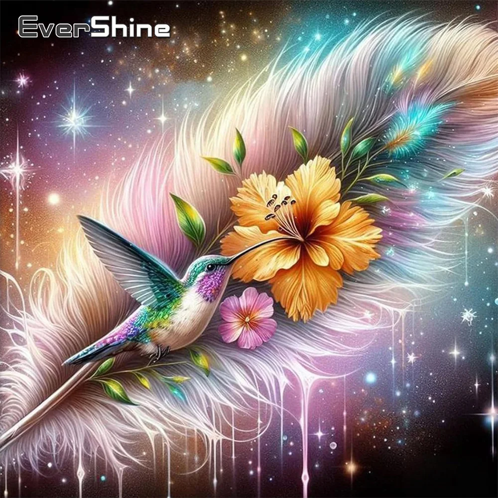 Evershine DIY Diamant Mosaik Vogel Tier Acryl Bastelbedarf Diamant Malerei Blume Feder Landschaft Dekor für Zuhause