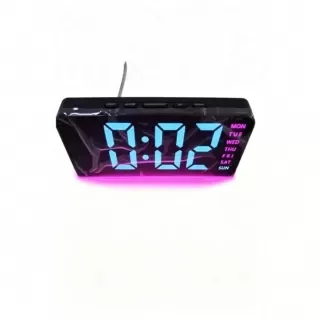 Flat Crown Shape LED Digital Alarm Clock With Atmosphere Light Date Display USB Powered Adjustable Brightness Desk Clock