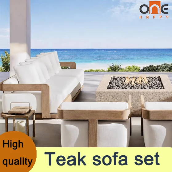 Elegant Luxury Modern Modular Teak Outdoor Sofa Set Durable Wooden Patio Lounge Furniture For Villa Hotel Garden Outdoor Leisure