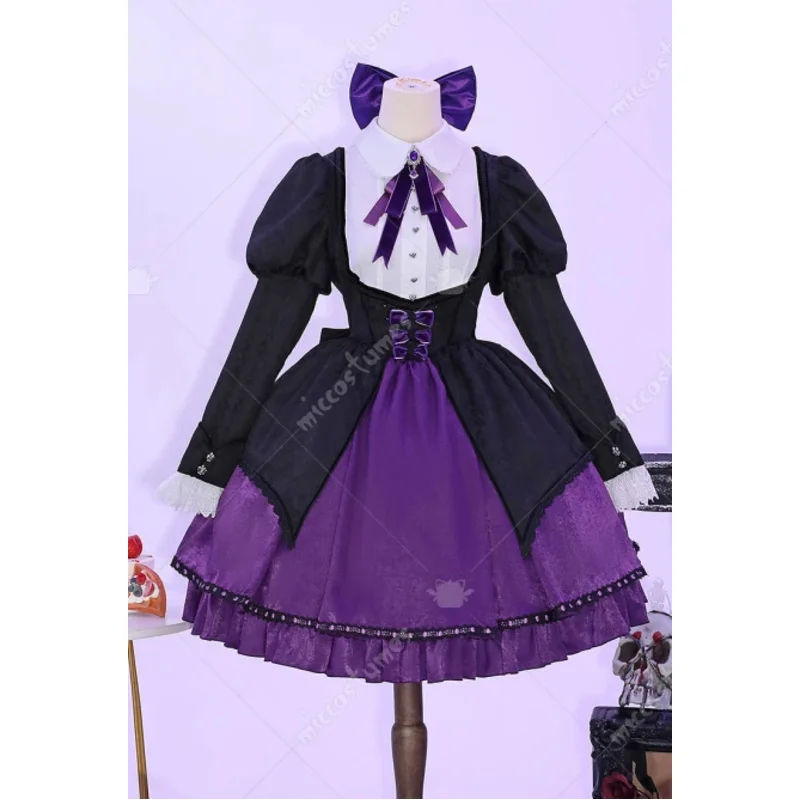 

Miccostumes, женские чулки, карнавальный костюм, черный, фиолетовый, готический платье, пояс с полосатыми чулками и бантиком; 6,р'8;п'