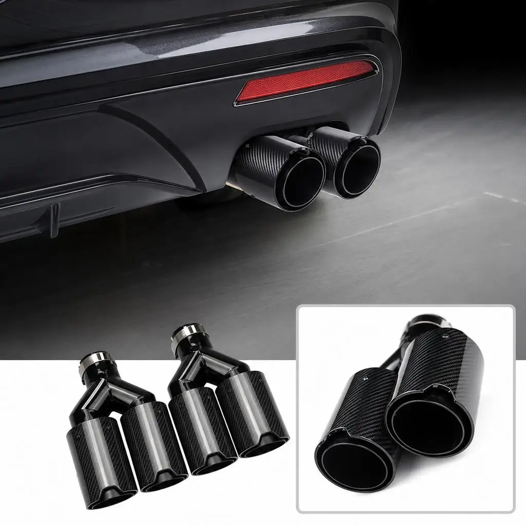 Image of 2 Stück für BMW, 63 mm In, 101 mm Aus, Doppel-Auspuff-Endrohre, Endrohr aus Kohlefaser