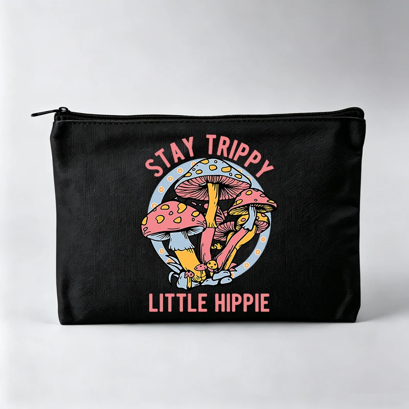 Women's Mushroom Graphic Makeup Bag with Typography Print, Casual Cosmetic Pouch for Daily Use
