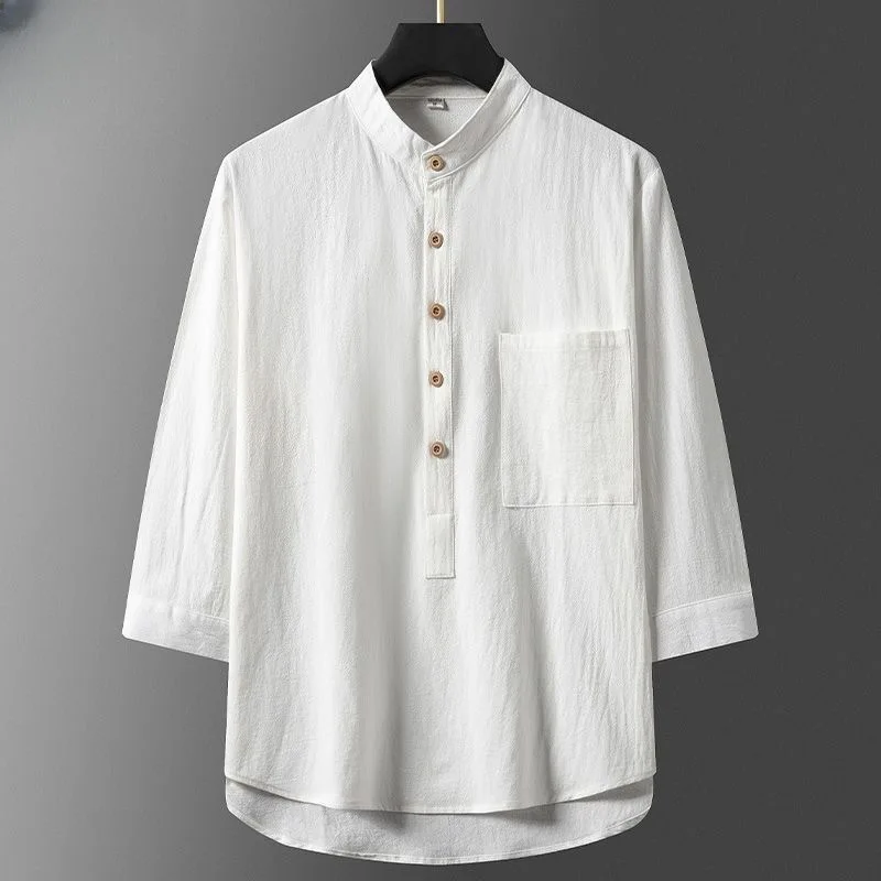

Men's Pure Cotton Linen Short Sleeve Shirt Summer Versatile Loose Fit Breathable Comfortable Stylish Casual T-Shirt