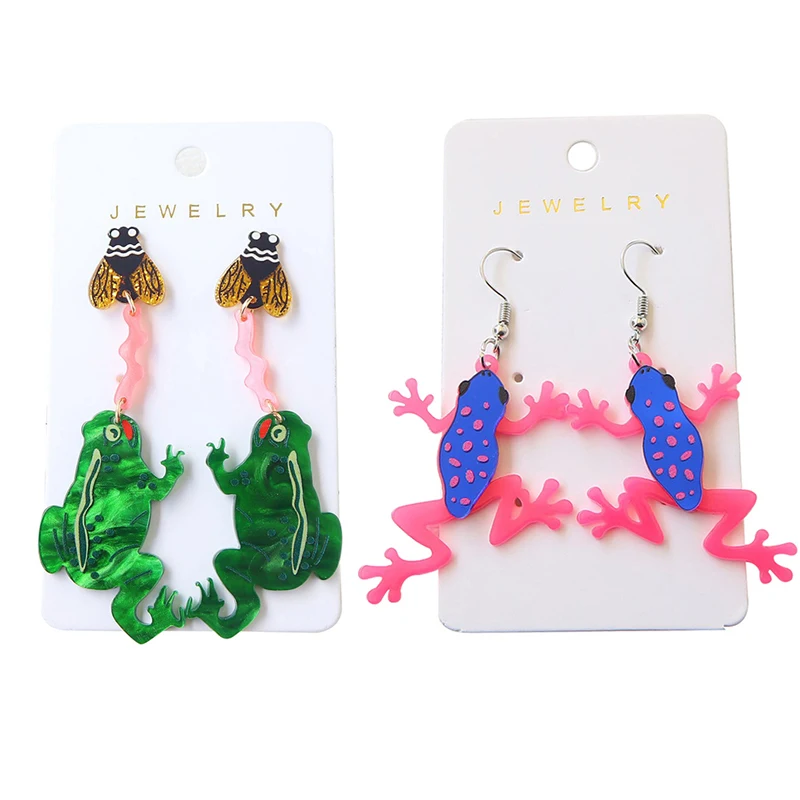 Interesting Eating Flies Frogs Earrings For Women Personality Luminous Frog Acrylic Dangle Earring Designer Jewelry