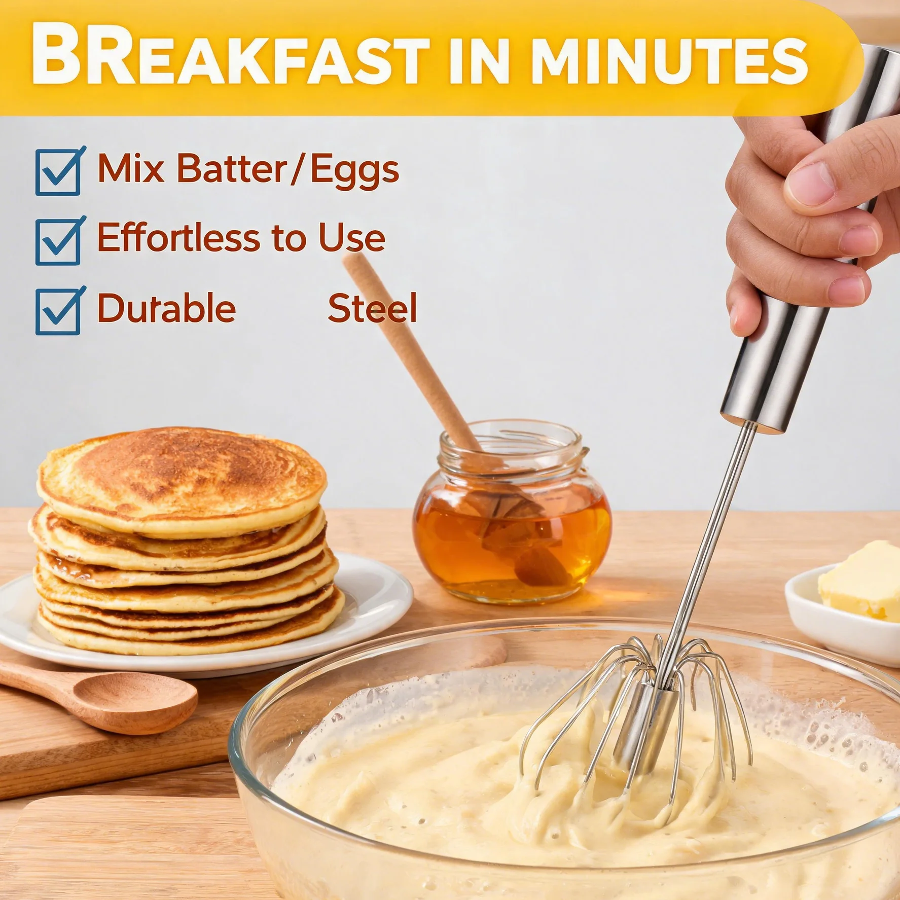 Durable Stainless Steel Semi‑Automatic Egg Beater, Hand‑Held Mixer for Egg Cream Stirring Beating, Household Kitchen Baking Supp