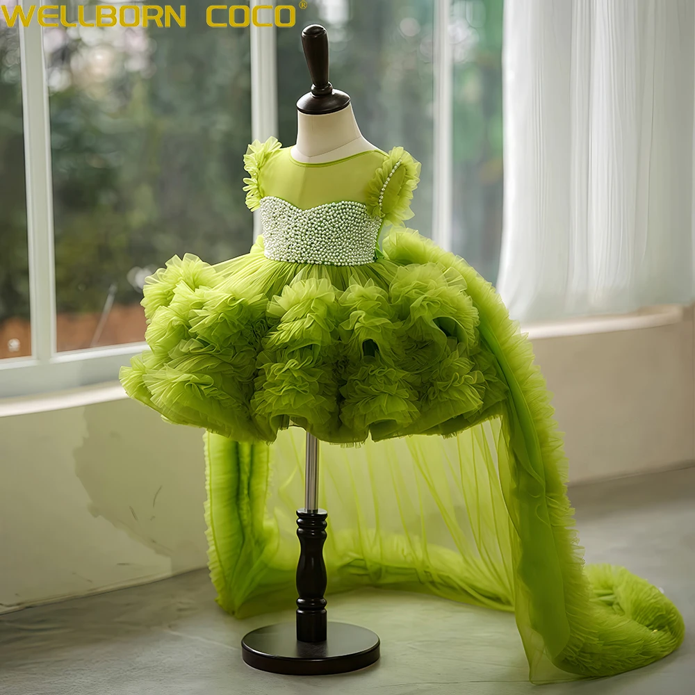 فساتين فتاة الزهور المذهلة لحفلات الزفاف مزينة بالمناسبات الرسمية الرائعة للأطفال فستان حفلات مسائية فاخر مطرز بالترتر