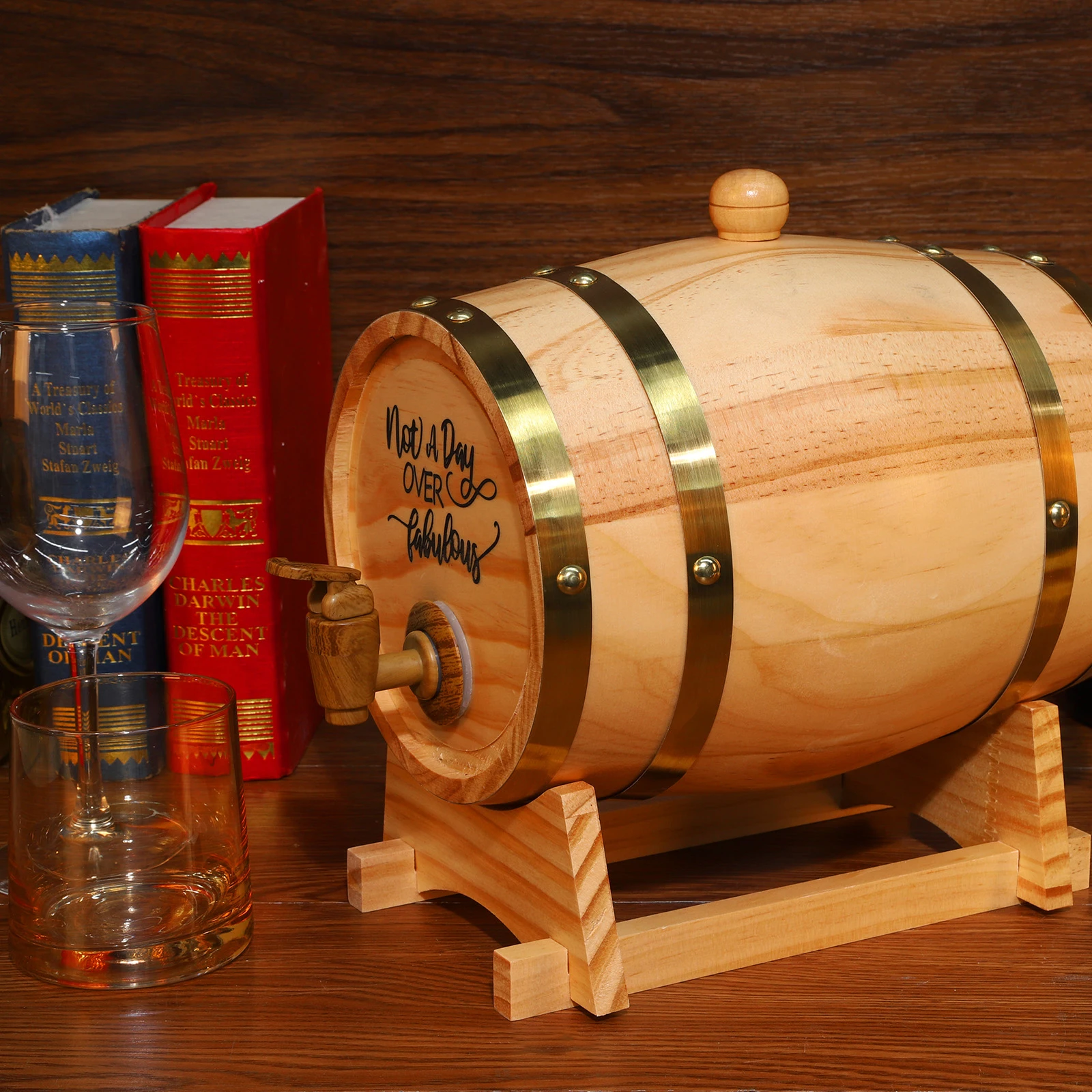 

3L Engraved Whiskey Barrel with Stand and Spigot Wine Barrel Whiskey Barrel Dispenser for Cocktails Bourbon Rum Tequila Beer