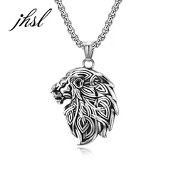 JHSL New Male Men Animal Lion Pendant Necklace Stainless Steel Chain Black Silver Color Fashion Jewelry Dropship Wholesale