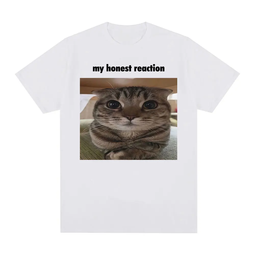 T-shirt humoristique « My Honest Reaction » avec motif chat, pour hommes et femmes, style Harajuku, décontracté, à manches courtes