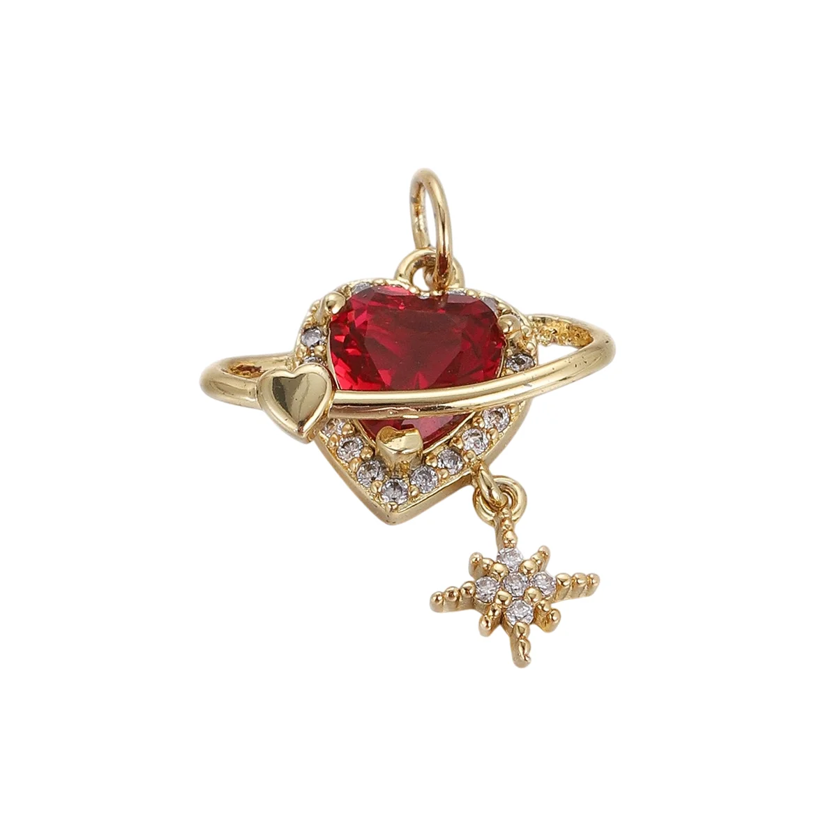 2 Pcs Inlay Large Zircon Heart Planet Pendant for Diy Jewelry Accessories Earrings Necklace Making Copper Plated Part Wholesale