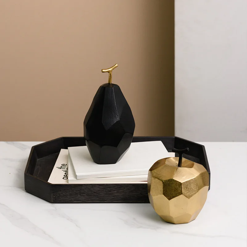Light luxury aluminum apple pear geometric section ornament Nordic model room living room coffee table fruit decoration