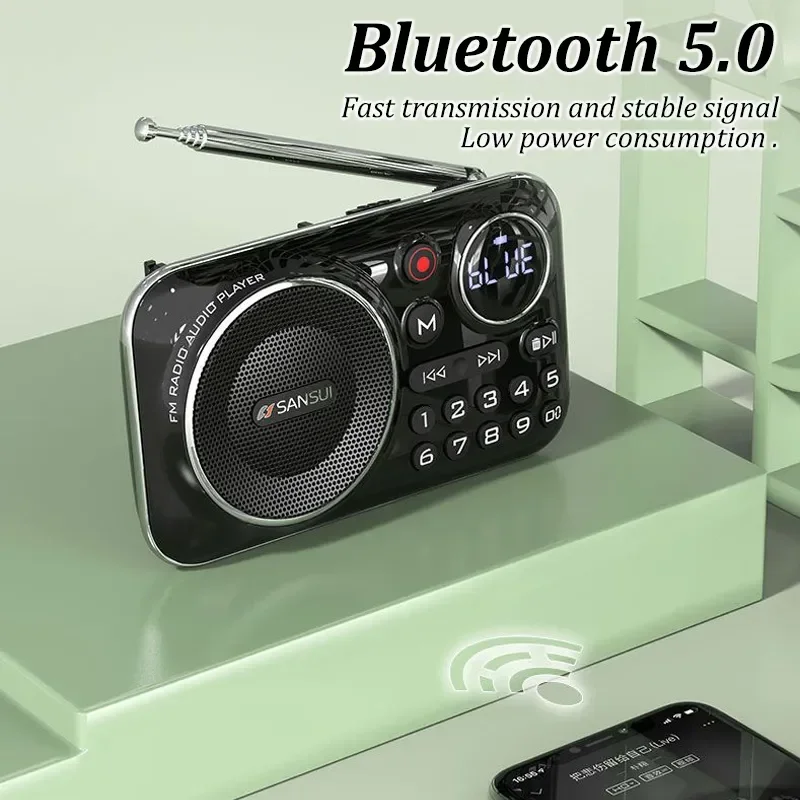 Portable Mini Radio Pocket FM Receiver Bluetooth5.0 Speaker HIFI TF/U Disk MP3 Music Player Support Recording Headphones Play