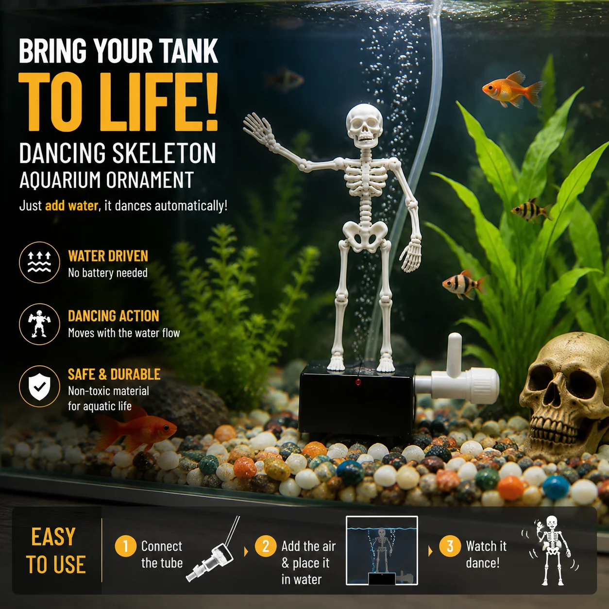 踊るスケルトン水槽飾り 魚タンクバブラー リアルな水中オーナ - Aquarium Marine Stone のレビューと価格