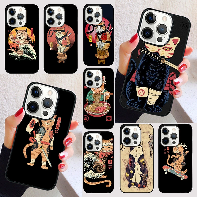 Japanese Style Ukiyo-e Cat Art cover For iPhone 15 16 13 12 11 14 Pro Max Mini Max SE 2020 7 8 6S Plus Phone Case