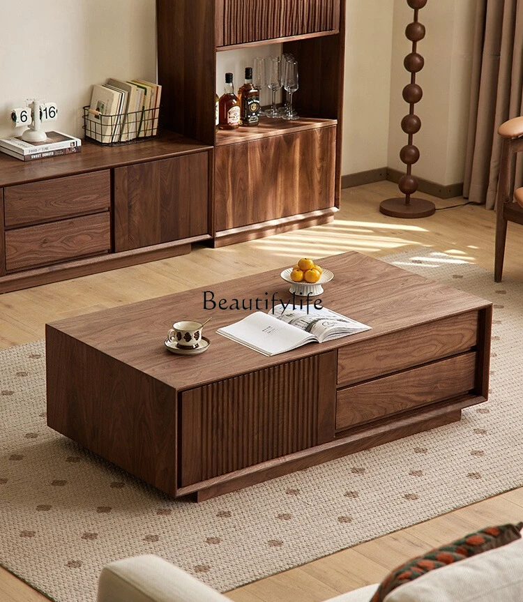 

North American black walnut coffee table Nordic simple all-solid wood tea table Home living room Floor-to-ceiling coffee table