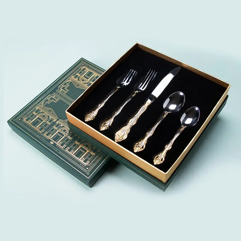 

CLLminimalist retro light luxury stainless steel western tableware creative gold-plated retro steak fork and spoon gift box