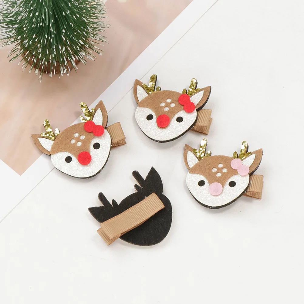 

4Pcs Christmas Elk Hairpins Glitter Deer Shape Xmas Hair Clips Hair Decorations Lovely Holiday Headdress