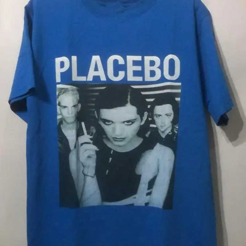 

Vtg Placebo Band In Concert Heavy Cotton Blue Full Size T Shirt J777