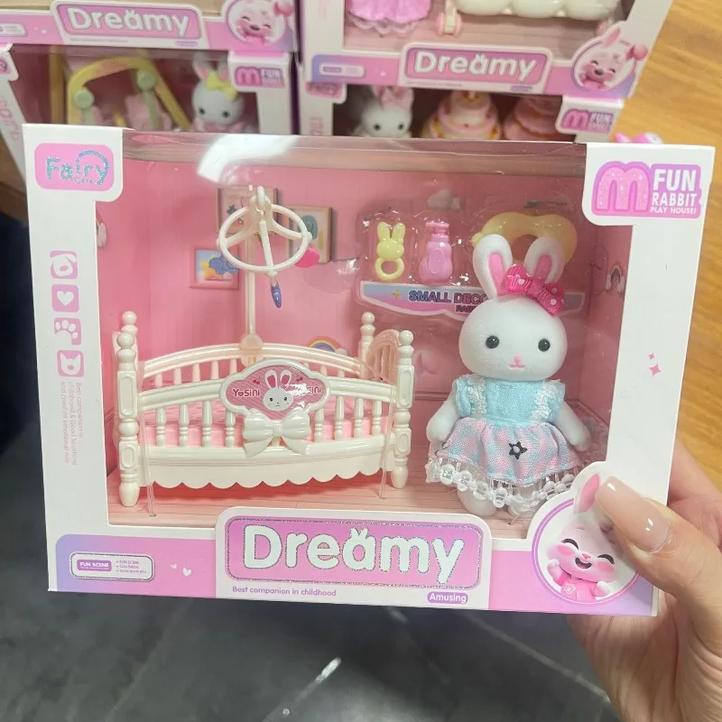 Schattig konijntje klein konijn dressoir scène spelen speelgoed simulatiemodel kinderen verjaardagscadeau binnen ouder-kind interactie speeltijd