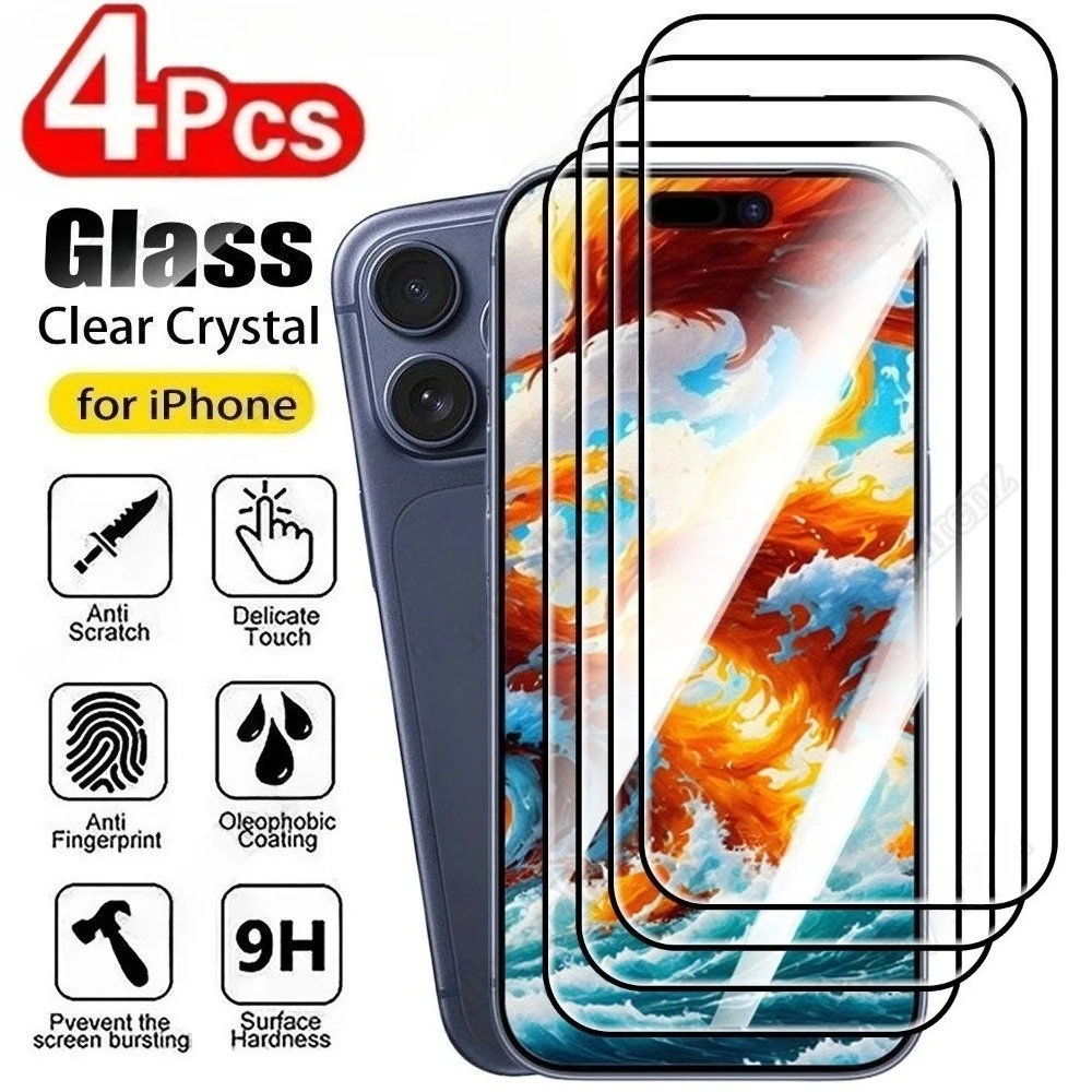 

4Pcs Full Cover Screen Protector for iPhone 17 16 15 14 Pro Max Air 16 15 Plus 13 12 11 Pro Mini Anti-Scratch Screen Protector