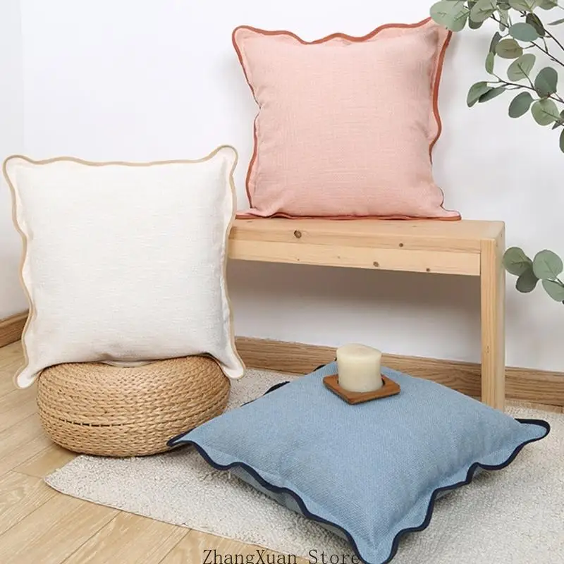 Polyester-Kissenbezug, 45 quadratisch, dekorativer Schonbezug mit Randbesatz für Stuhl, Sitz, Sofa, Akzent, 3 x – Detail 3