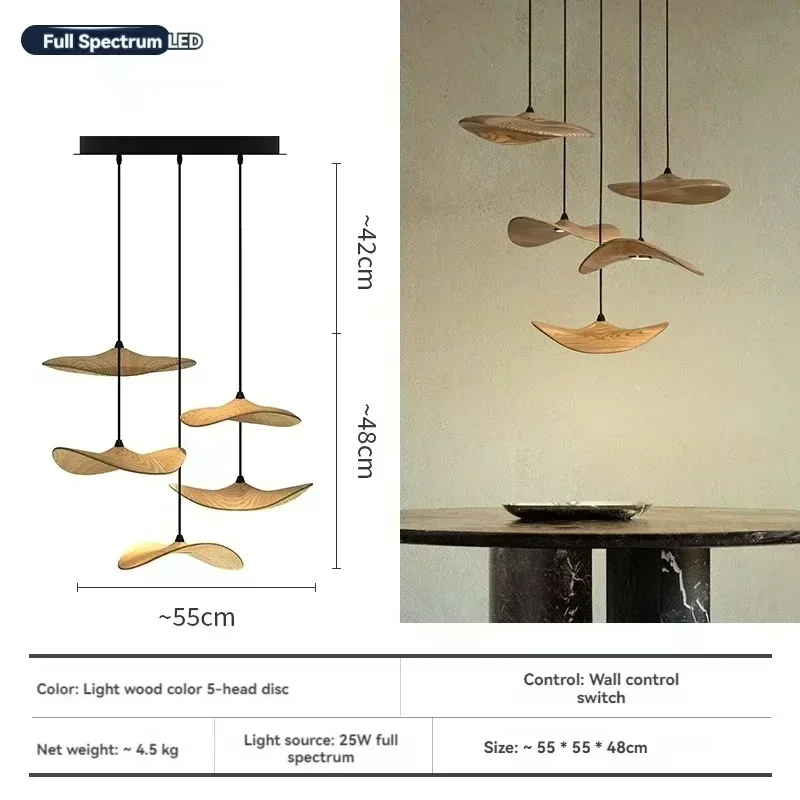 Japanse Lotusblad Kroonluchter Wabi Sabi Massief Houten Hanglamp Voor Villa Duplex Gebouw Decor Grote Trap Hanglamp