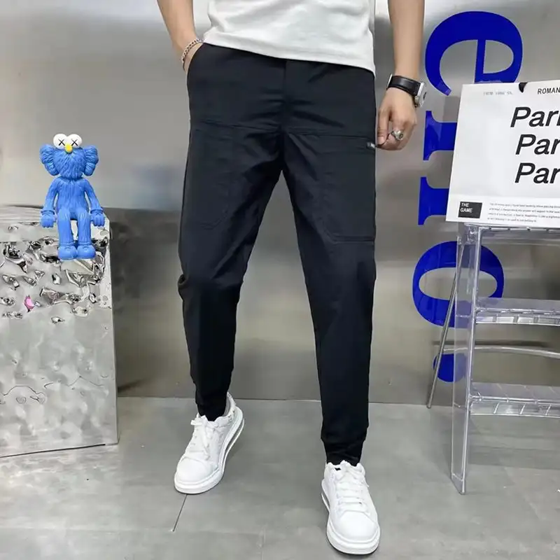 Pantalones Cargo ajustados con múltiples bolsillos de estiramiento alto para hombre, pantalones de chándal con múltiples bolsillos, pantalones para correr informales de Color sólido para trabajo al aire libre