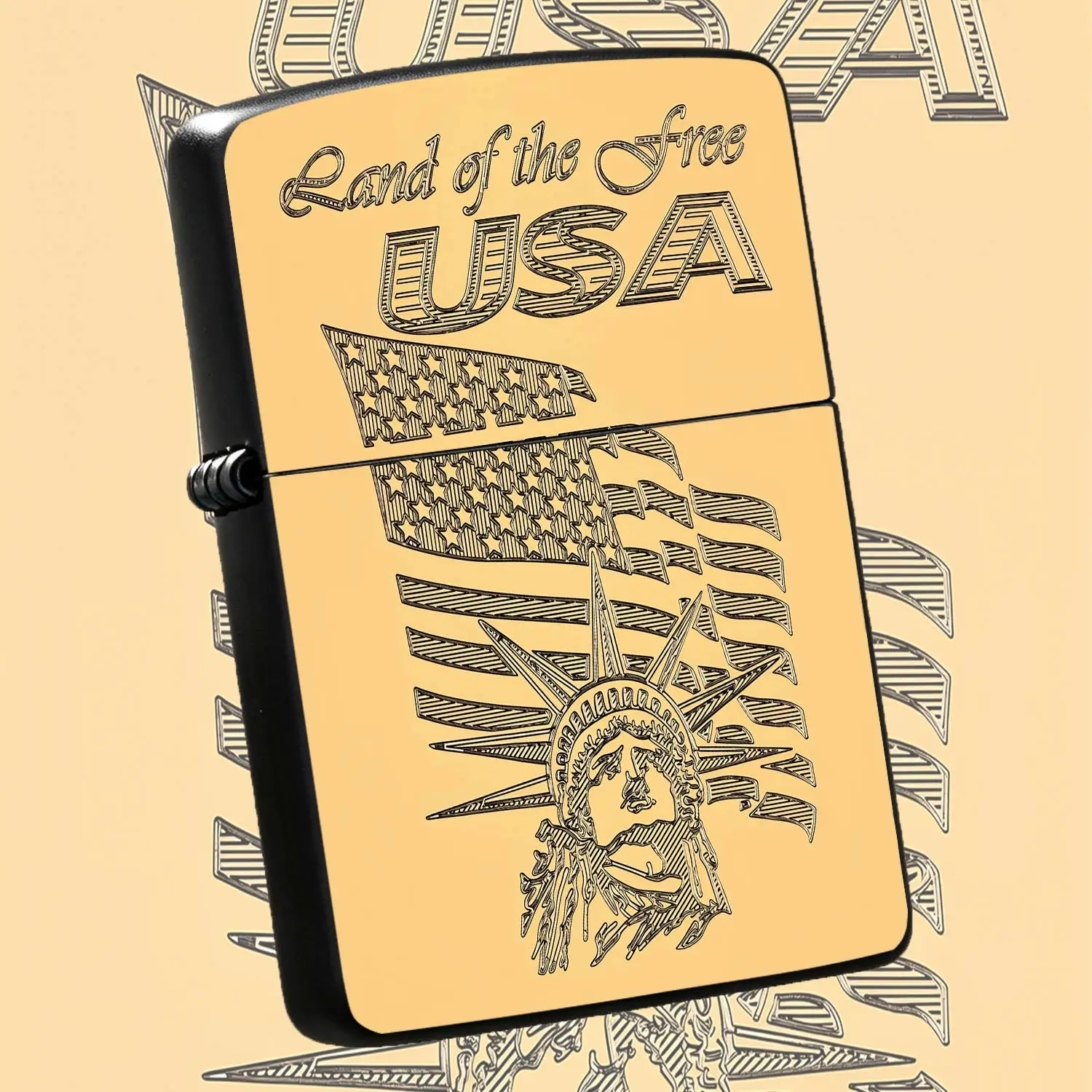 Vintage Etched Land Of The Free Usa Themed Lighter, Exquisite Line Engraved Statue Of Liberty And Star Spangled Pattern, Portable Daily Carry Accessory, Ideal For Holiday Gifting, Commuting, Travel And All Kinds Of Dai A Humorous And Intere