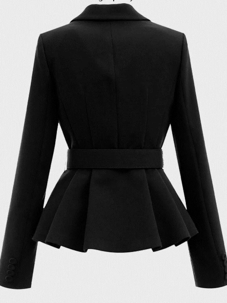 New Women Fashion Temperament Blazer Belt Waist Middle Elegant Commuter Professional Office Elegant Chic Blazer Clothing