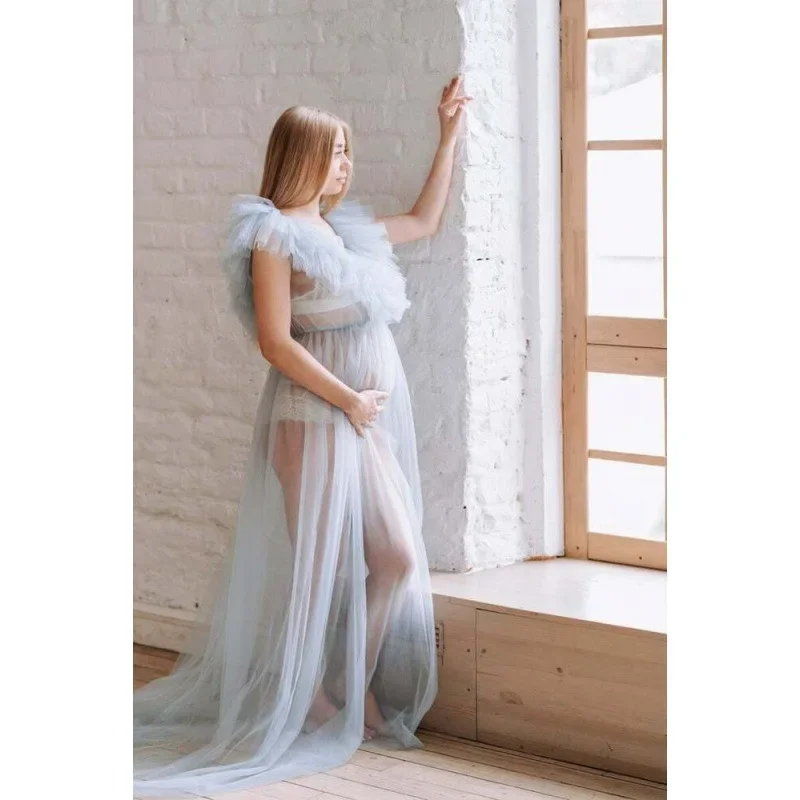 فساتين التصوير الفوتوغرافي للأمهات استوديو الدعائم مثير منظور شبكة واحدة الكتف فستان شفاف التقطت الصور للنساء #2