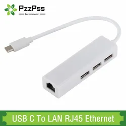 Concentrador de red USB 3,1 tipo C a Ethernet, adaptador LAN de 100Mbps, USB-C RJ45 con 3 puertos, divisor para MacBook Pro y portátil