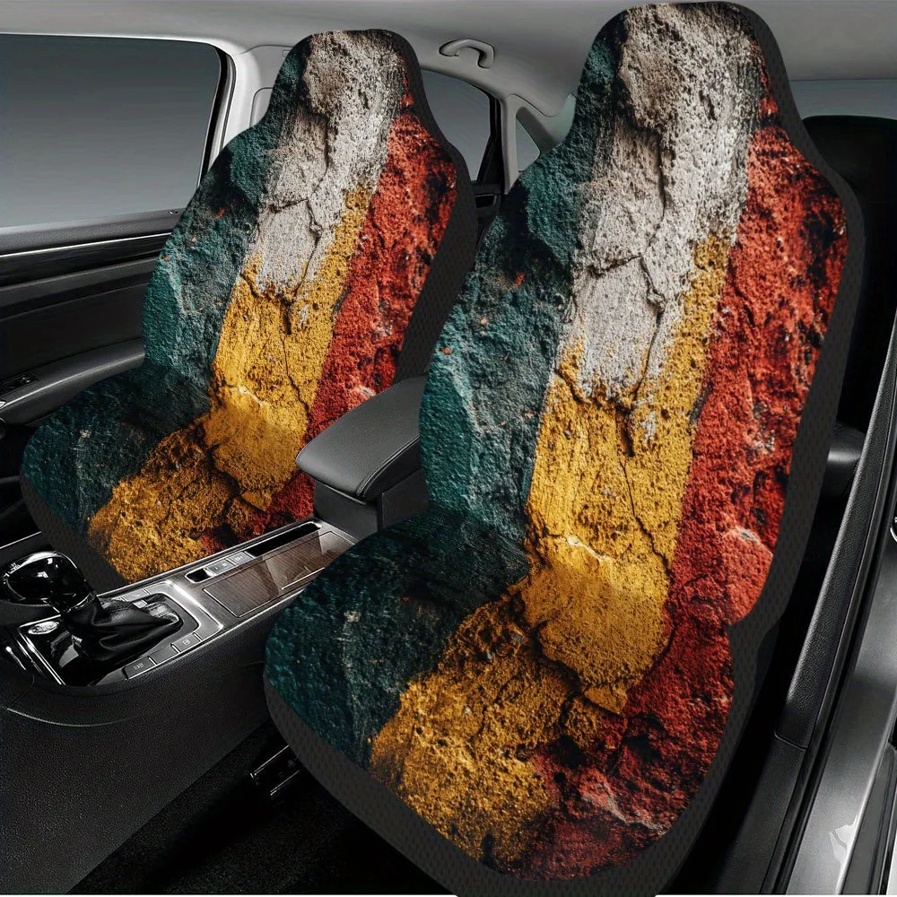 2pcs Compatible For Cars Trucks Vans SUVs Fit Striped Stone Art Car Seat Covers - Multicolor (/////) Durable Seat Protectors, Ea