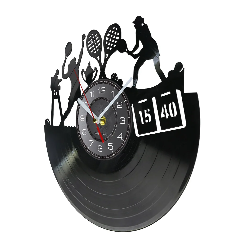 Female Tennis Players Vinyl Record Wall Clock For Living Room Tennis Game Live Silent Non Ticking Wall Clock Tennis Club Decor