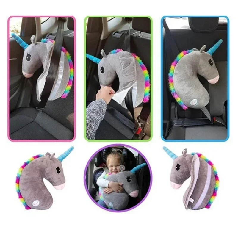 Girl Toy Car Pillow Shoulder Pad Neck Boy Plush Cushion Children Waist Cushion Safety Unicorn Cartoon Car Seat Belt Cover Animal