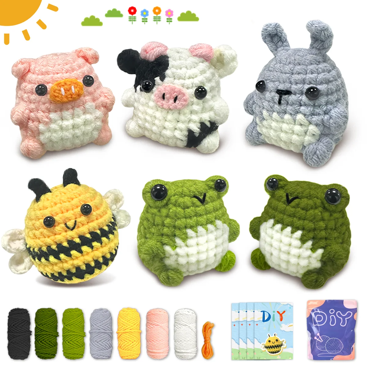 AMAXIN Animals Crochet Kit for Beginners-Cute Family Easy Learn to Starter Amigurumi Knitting Kit and Yarn Craft Ki