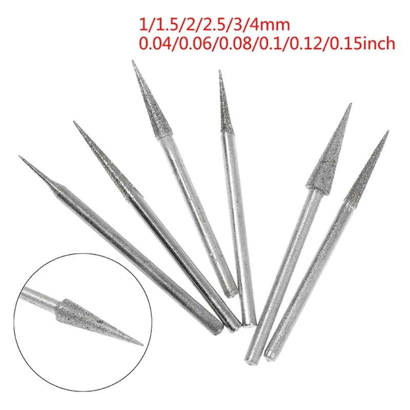 6 Pieces 2 Mm Conical Diamond Grinding Bits Needle Lapidary Carving Tools Needle Dropship