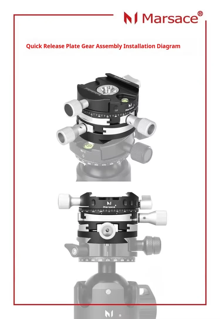 Marsace DW-4 Panorama-Stativkopf mit Getriebe, Arca QR, Wasserwaage, präzise Einstellung für Canon, Sony, Nikon, Fuji, DSLR, spiegellose Kameras, Stativ, Einbeinstativ – Detail 4
