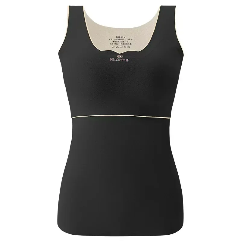 Thermal vest with fleece lining and built-in chest pads, warm underwear for autumn and winter, base layer shirt