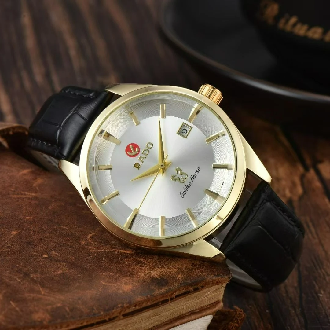 Goldenes Seepferdchen-Lederarmband Minimalistische Wasserdichte Armbanduhr - Automatische Mechanische Einzelkalender-Geschäftsuhr für Herren – Detail 1