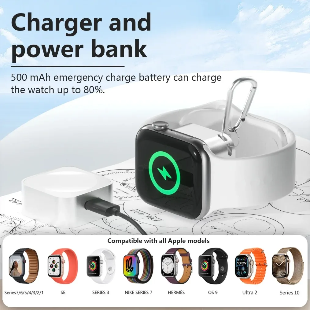 

Magnetic Smart Watch Wireless Charger 500mAh Power Bank for Apple Watch Series 11 10 9 8 7 6 5 4 3 Ultra 2 SE Fast Charging Dock