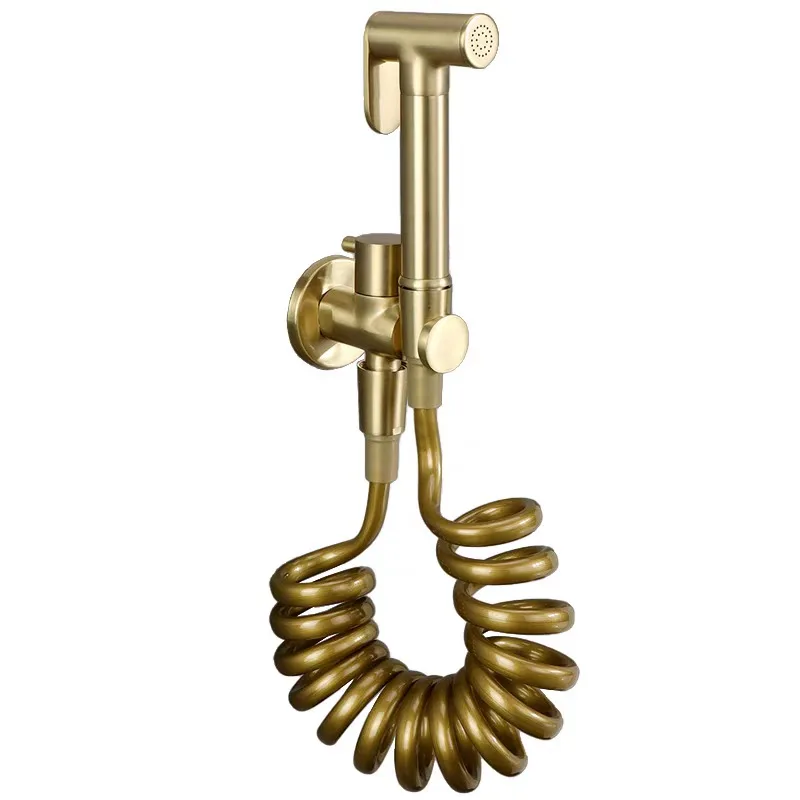 OvO Store Toilet Significant Other Flushing Spray Gun Toilet High Pressure Water Gun Nozzle Household Full Copper Gold