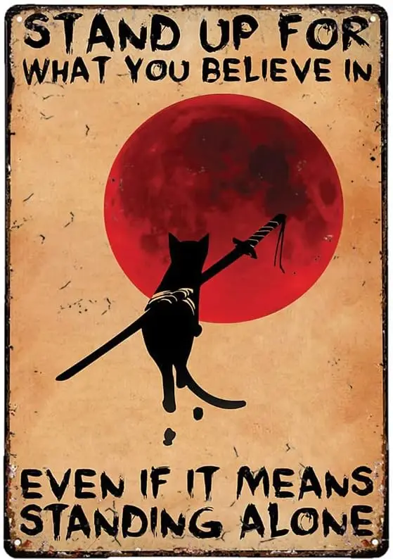 Bushido Japanese Samurar Art for Decor Samurai Black Cat Stand Up What You Believe In Vintage Cave Bar Home Wall De