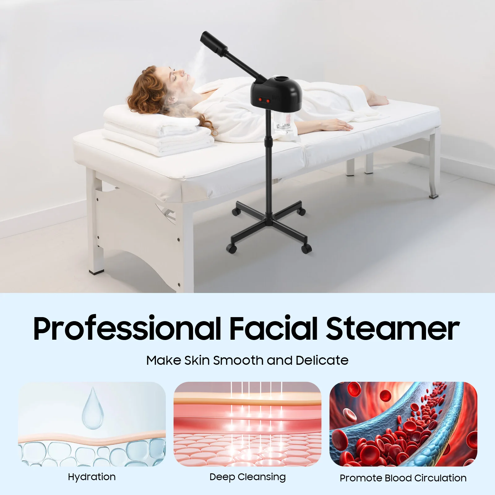800W 110V Facial Steamer, Skin Care Equipment, Facial Steamer for Salon Beauty and Spa Shop, for Clean Skin, Skin Care (Black)