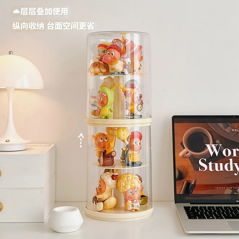Rotating 2-Tier Acrylic Display storage box for Action Figures Clear Spinning Stand Stackable Design for Mini Figurines
