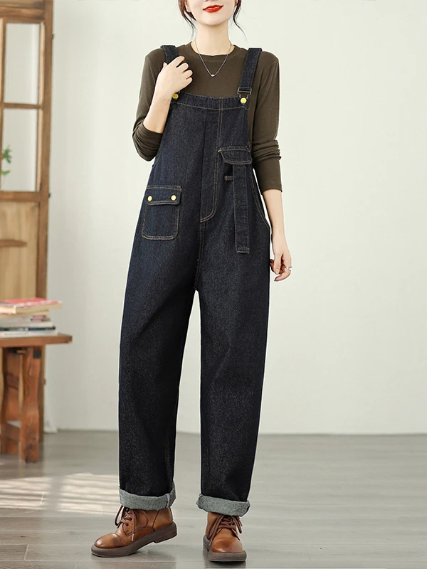 Vintage Loose Fit Denim Overalls Age-Defng plus Size High Waist Straight Leg Pants for Women Autumn 2025 Faion Trend