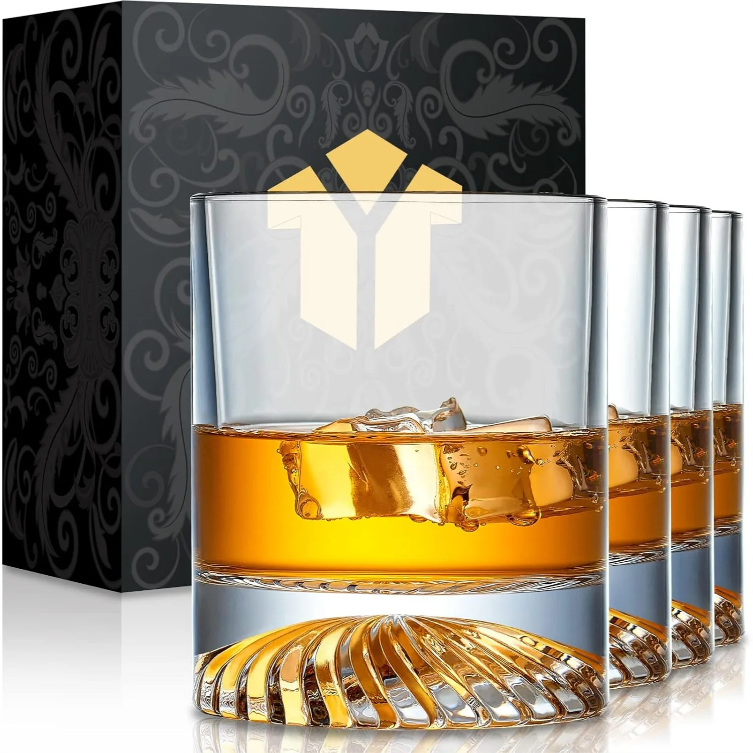 Whiskey Glasses Set of 4 12oz Old Fashioned Rocks Glasses for Bourbon Scotch Cocktails Home Bar Gift for Men Women