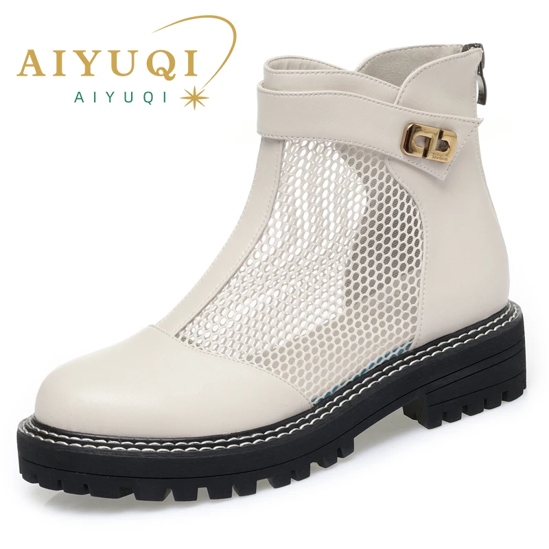 

AIYUQI Female Summer Boots British-style 2024 Spring New Genuine Leather Casual Women Mesh Boots Fashion Ladies shoes