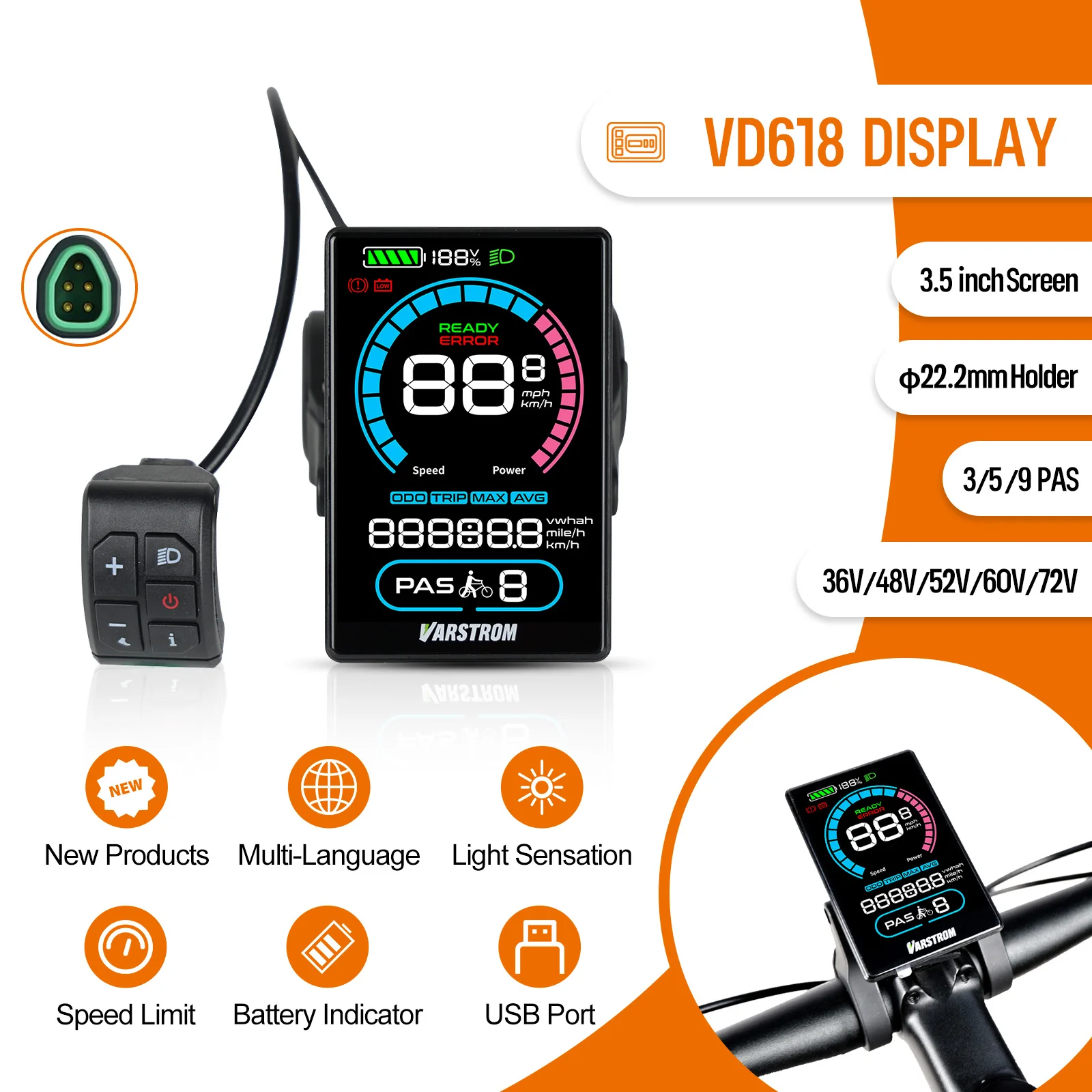 Display VD618 per motore centrale Bafang CAN Bus Display per bici elettrica compatibile con M625 M325 M225 M200 M400 M500 M600 M620 M420 M510