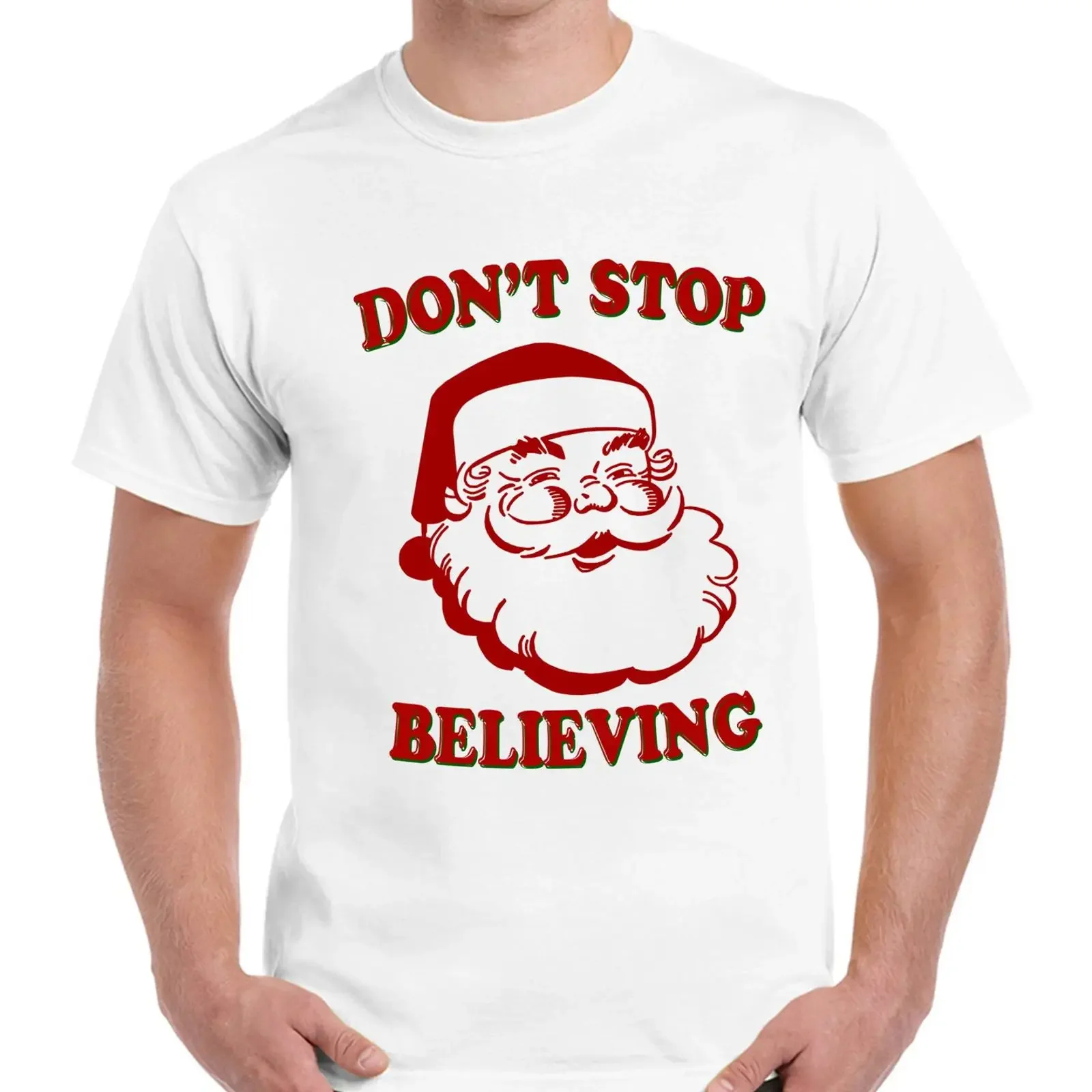 Dont Stop Believing lustiger Weihnachtsmann Herren Damen T Shirt Urlaub Xmas Weihnachten vintage Washed Slightly Unisex homme